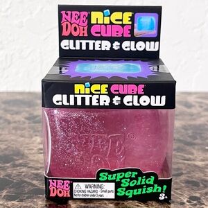 Schylling Pink NeeDoh Nice Cube Glitter & Glow Super Solid Squish Fidget Toy